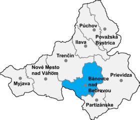 Mapa okresu Bánovce nad Bebravou s vyznačenými obcami